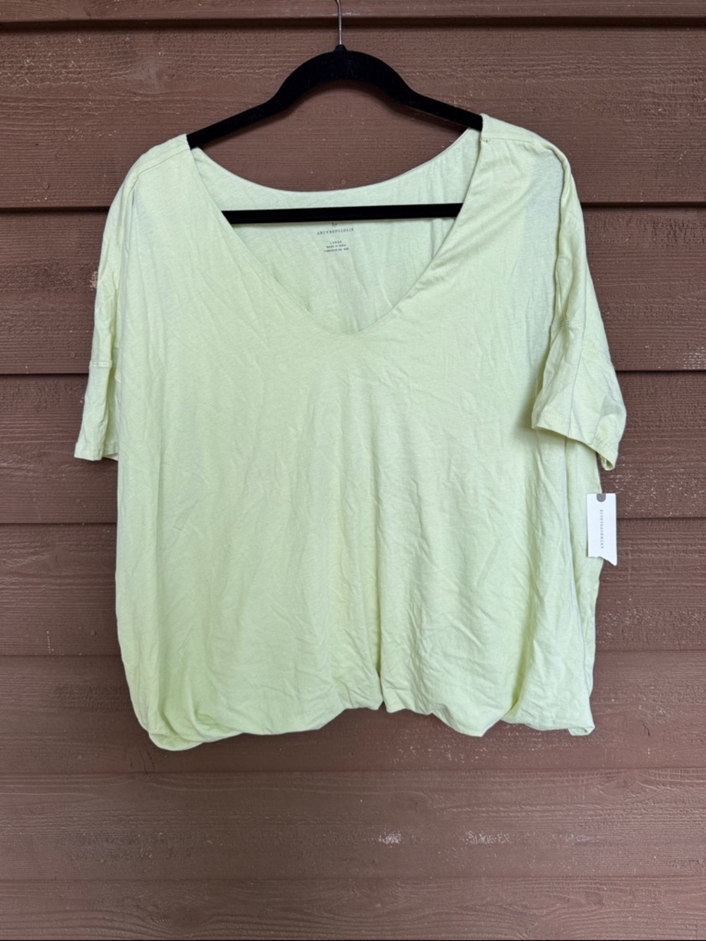 NWT Maeve Anthropologie Pale Lime V-Neck Short Sleeve Tee size Large
